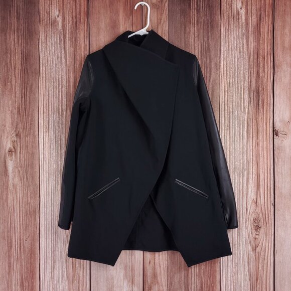 Spanx Womens Small Drape Front Jacket Very Black Convertible Faux Leather 50176R - Picture 3 of 16